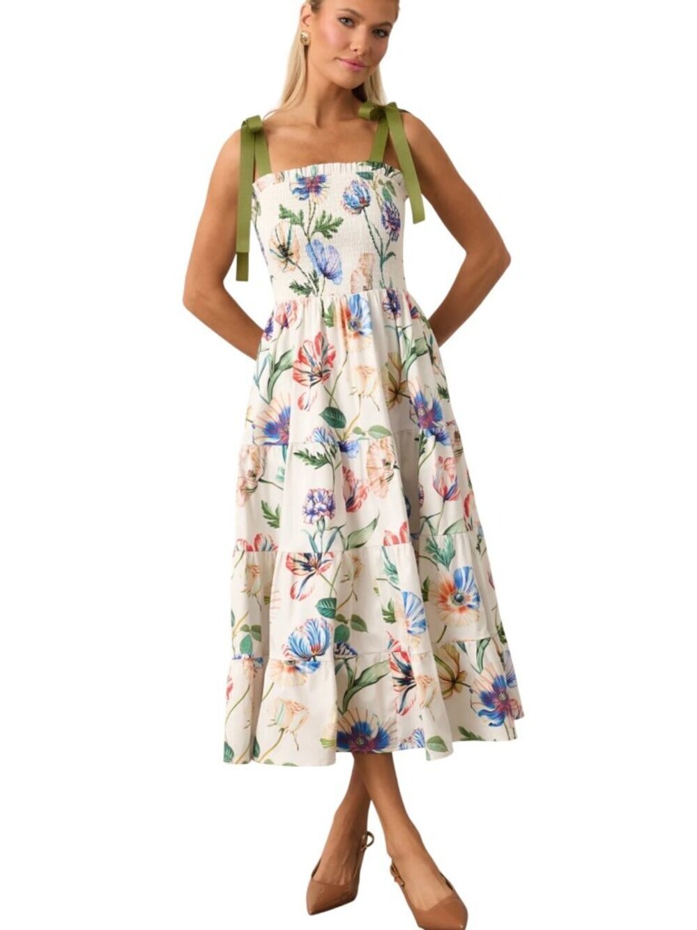 Prosperina Floral Ribbon Tie Aurea Midi Dress Size Small New